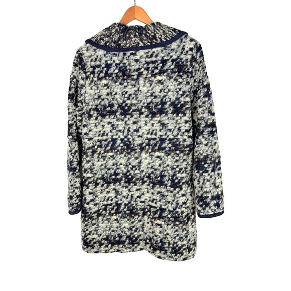 Robert Kitchen Boucle Wool Angora Blend cardigan jacket sweater Navy blue cream - Picture 3 of 8